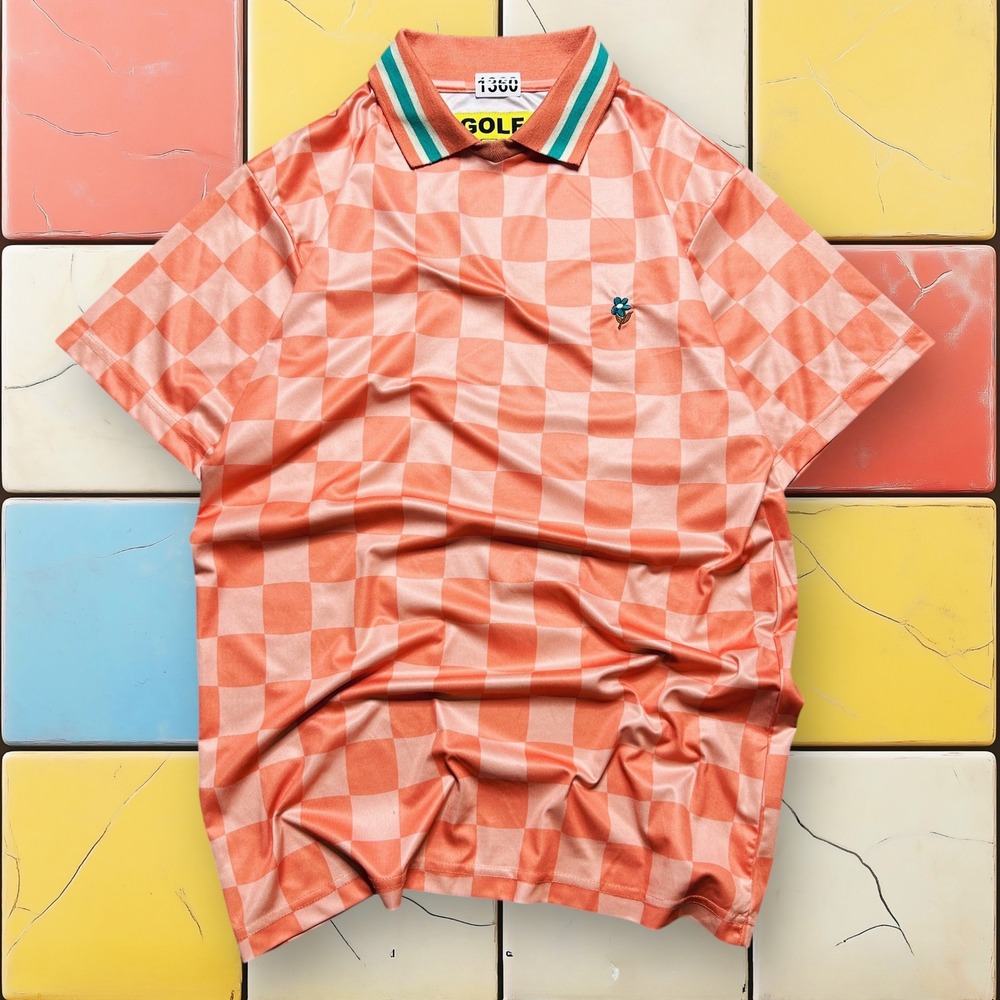 GOLF Wang Polo Checkerboard Shirt Y2K Men M Orange Pink Flower Tyler The Creator